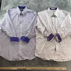 Paul Frederick Men's Non-Iron Cotton 17/32 Purple and White Shirts -‎ Quantity 2